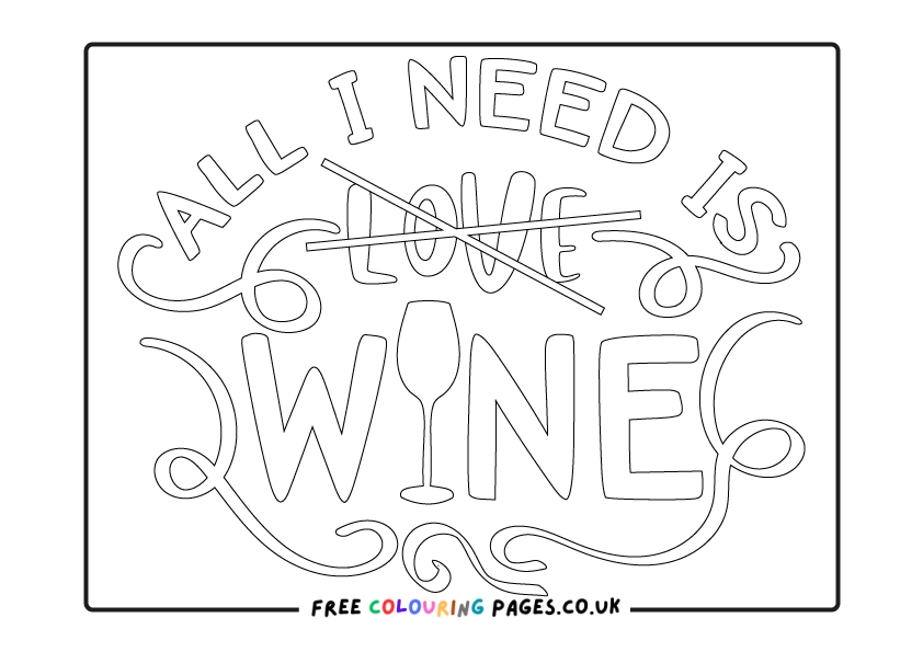 Wine themed colouring pages